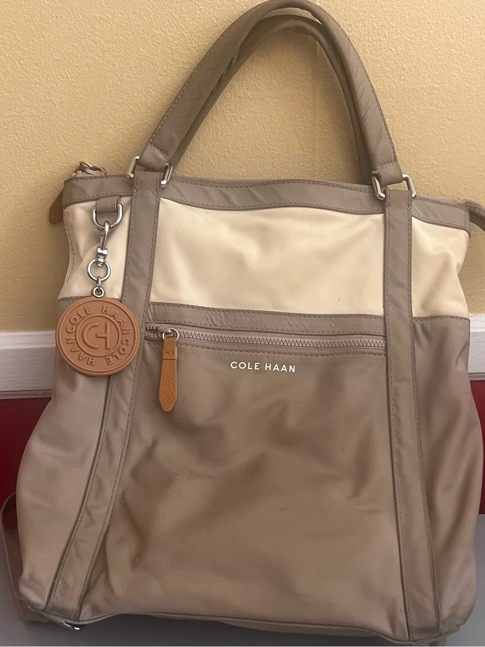 Cole Haan Two-Tone Beige and Cream Laptop Tote